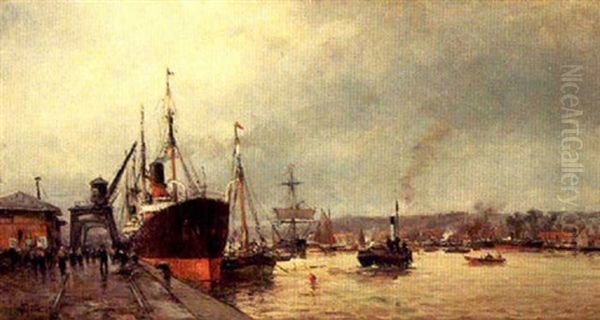 Steam-sailer And Trading Ships At A Mediterranean Port - view 1