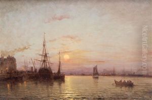 The Sun Setting Over The Harbour Of Nantes