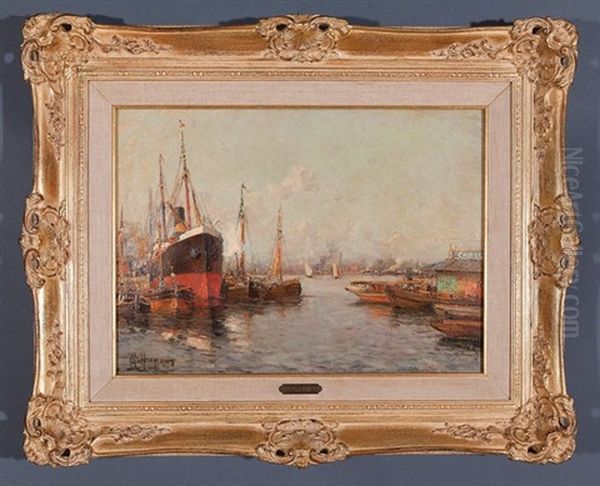 A French Port With An Ocean-going Ship - view 1