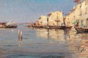A Southern Harbour Scene by Henri Malfroy-Savigny