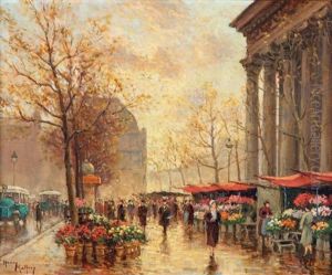 Le Marche Aux Fleurs Place De La Madeleine by Henri Malfroy-Savigny