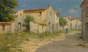 Sudliche Dorfstrase Mit Personenstaffage An Einem Sonnigen Tag by Henri Malfroy-Savigny