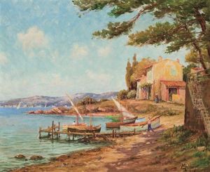 Village De Pecheurs En Bord De Cote D'azur by Henri Malfroy-Savigny