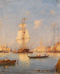 Venedig, Fischerboote Und Gondeln Vor Santa Maria Della Salute