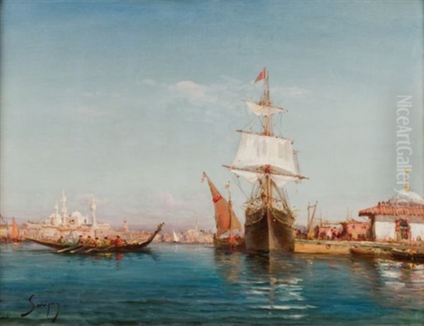 Caiques Et Vaisseau, Rivage Ottoman - view 1
