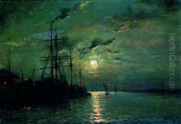 Vue D'un Port La Nuit - view 1