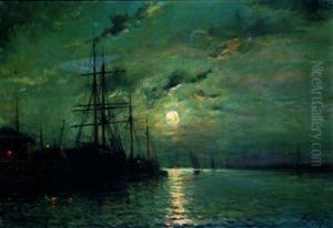 Vue D'un Port La Nuit by Henri Malfroy-Savigny