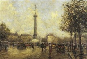 Paris, La Place De La Bastille by Henri Malfroy-Savigny