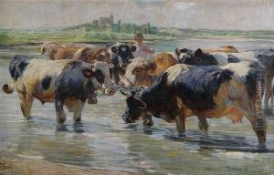 Cattle At A Watering Place Near Woerth/karlsruhe Cattle At A Watering Place Near Woerth/karlsruhe
