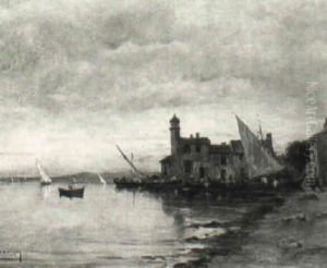 Port Mediterraneen Au Coucher Du Soleil by Henri Malfroy-Savigny