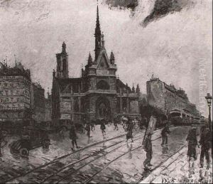 Paris Notre-dame, Jour De Pluie by Henri Malfroy-Savigny