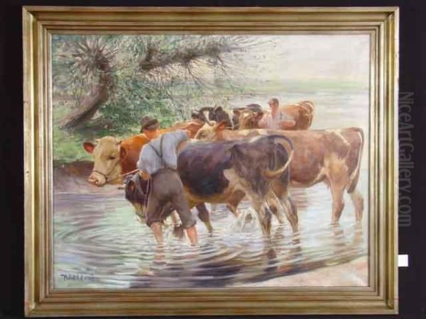 Hirten Mit Rindern Am Seeufer - view 1
