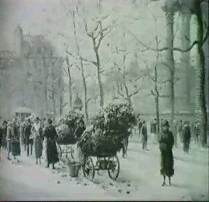 Flower Sellers Along The Avenue, Paris by Henri Malfroy-Savigny