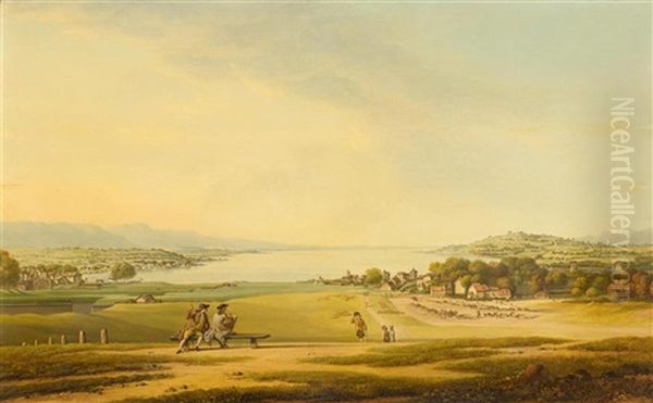 View Of Lake Geneva Eaux Vives Et Cologny Vus Des Tranchees, A Gauche La Porte De Rive Et La Tour Maitresse - view 1