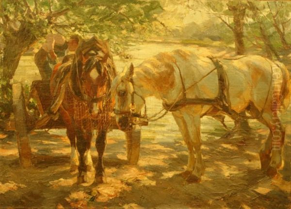 Man Met Boerenkar En 2 Paarden. Gesigneerd - view 1