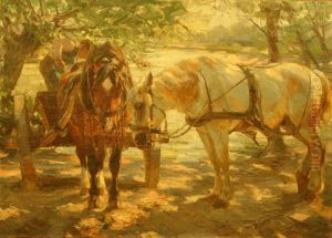 Man Met Boerenkar En 2 Paarden. Gesigneerd by Max Bergmann