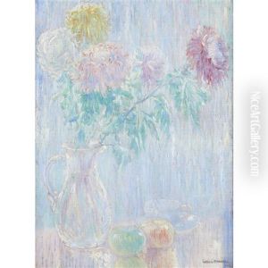 Bouquet Of Chrysanthemums In A Vase, Two Apples And A Tea Cup by William Malherbe
