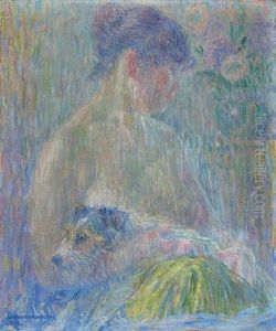 Femme Assise Un Petit Chien Sur Les Genoux