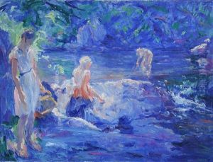 Three Girls Bathing At A Pool