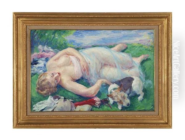 Reclining Nude With Her Dog - view 1