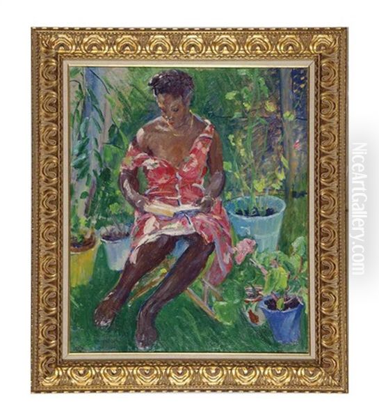 Lady Reading In The Garden - view 1