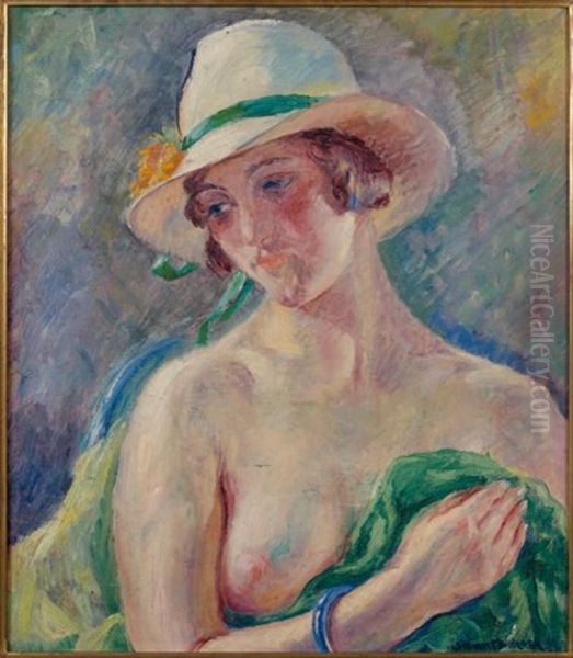 Jeune Femme Au Chapeau Fleuri - view 1