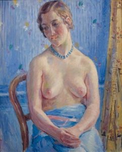 Jeune Femme Assise Au Collier Bleu by William Malherbe