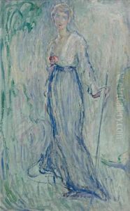 Jeune Femme A La Rose Et A La Canne