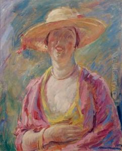 Portrait De Femme Au Chapeau De Paille by William Malherbe