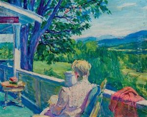 An Afternoon Read (+ Dory On The Rocks, Massachusetts, Oil On Canvas; Pair) by William Malherbe