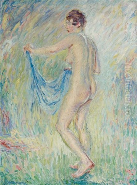 Nude Holding Blue Dress - view 1