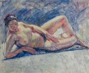 Nu Allonge Sur Une Serviette Bleue