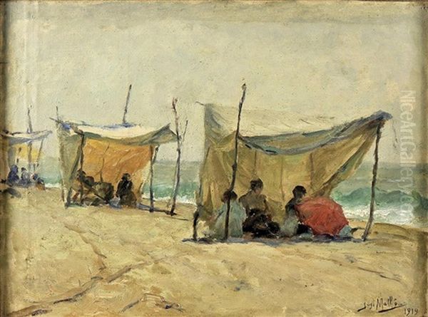 Praia Com Barracas Com Figuras - view 1