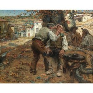 O Barbeiro Da Aldeia (a Close Shave) by Jose Vital Branco Malhoa
