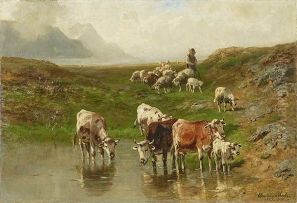 Cows And Sheep At The Shore - view 1