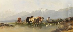 Bauer Und Bauerin Mit Gansen Und Kuhen Am Achensee