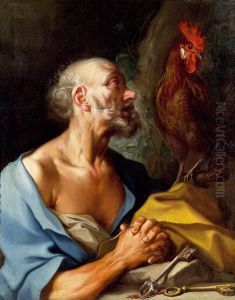 Hl. Petrus Mit Hahn Und Schlussel by Johann Georg Bergmuller
