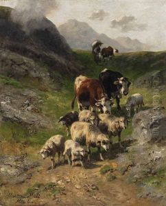 Schafe Und Rinder Im Hochgebirge by Christian Friedrich Mali