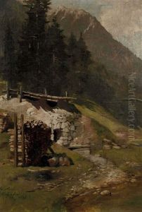 Gebirgslandschaft Mit Holzstos Gebirgslandschaft Mit Holzstos