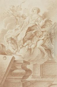 Drawing In Red Chalk. by Johann Georg Bergmuller