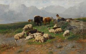 Huterjunge Mit Vieh Am Seeufer by Christian Friedrich Mali