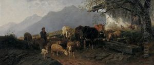 Bergbauernhof Mit Viehherde Und Hirte by Christian Friedrich Mali