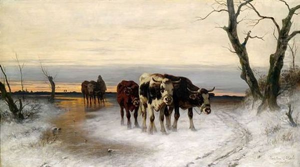 Heimtrieb Der Herde In Winterlicher Landschaft - view 1