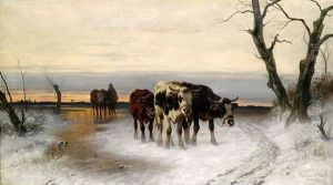 Heimtrieb Der Herde In Winterlicher Landschaft by Christian Friedrich Mali