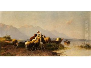 Junge Hirtin Im Kahn Am Ufer Eines Oberbayerischen Bergsees (chiemsee)