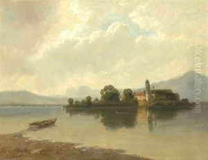 Blick Uber Den Chiemsee Auf Die Fraueninsel by Christian Friedrich Mali