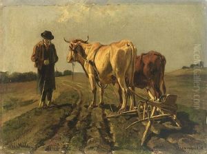 Bauer Mit Ochsengespann Und Pflug