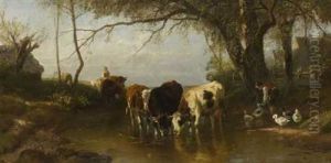 Hirten Mit Kuhen, Schafen Und Gansen Am Wasser by Christian Friedrich Mali