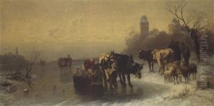 Rinder Und Schafe Auf Dem Eis by Christian Friedrich Mali