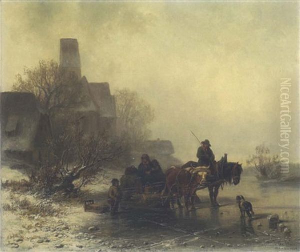 Winterlandschaft: Bauer Mit Fuhrwerk Auf Dem Eis - view 1